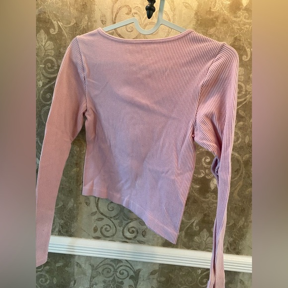 Ultra Flirt Pink Ribbed Crop Blouse - Picture 3 of 3